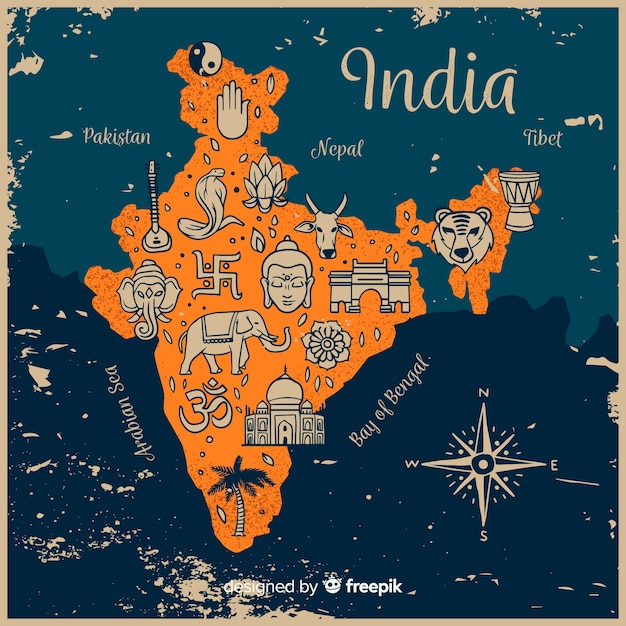 Carte Dessinée à La Main De L'inde