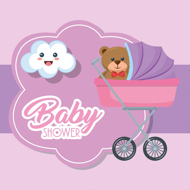 Carte De Douche De Bébé Avec Ours En Peluche Dans Le Panier