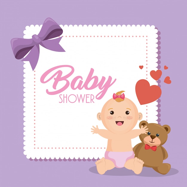 Carte De Douche De Bébé Avec Petite Fille