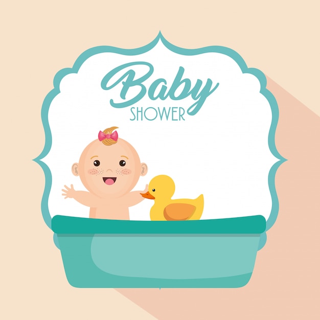 Carte De Douche De Bébé Avec Petite Fille