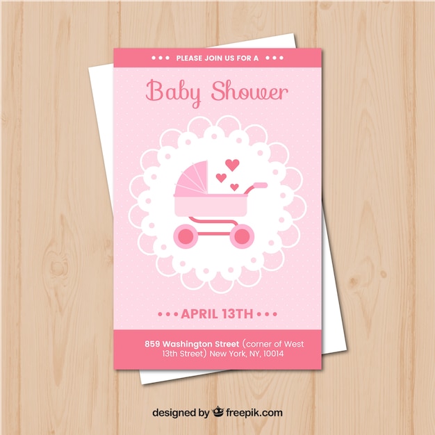 Vecteur gratuit carte de douche de bébé rose plat