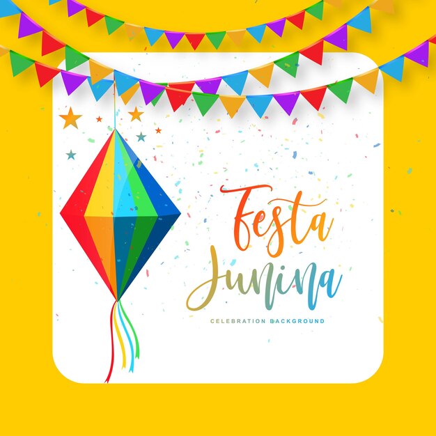 Carte du festival Festa junina brésil sur fond de drapeaux de fête décoratifs