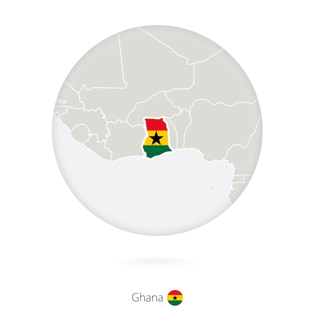 Carte Du Ghana Et Drapeau National Dans Un Cercle Contour De Carte Du Ghana Avec Drapeau Illustration Vectorielle Vecteur Premium