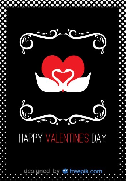 Vecteur gratuit carte du jour de cygnes en forme de coeur valentine