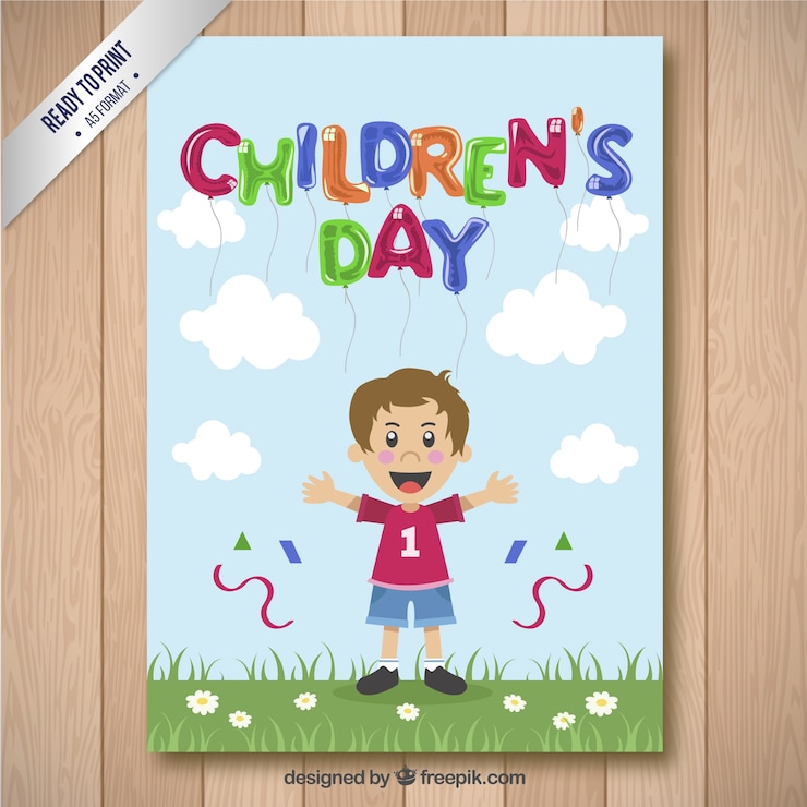 Vecteur gratuit carte du jour pour enfants avec un garçon