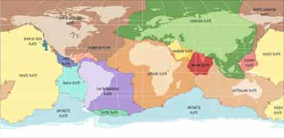 Vecteur gratuit carte du monde montrant les limites des plaques tectoniques