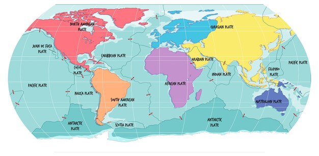 Carte du monde montrant les limites des plaques tectoniques