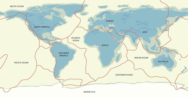 Vecteur gratuit carte du monde avec les noms des continents