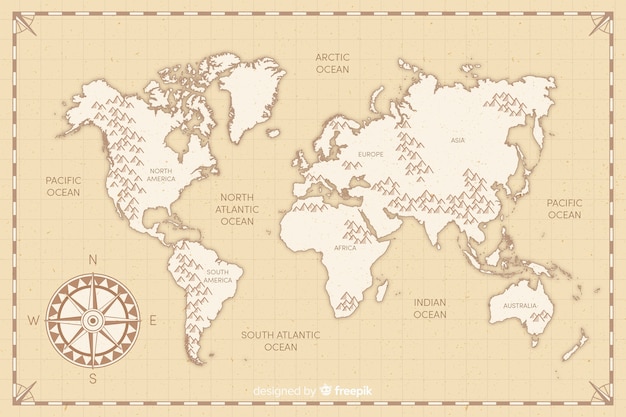 Carte Du Monde Vintage Design Plat