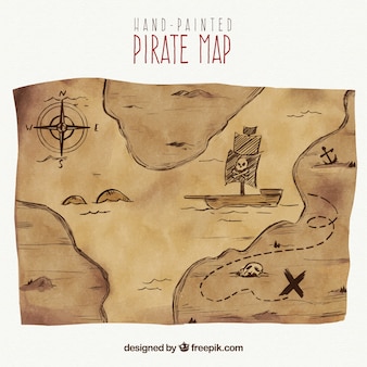 Carte du trésor d'aquarelle de l'aventure pirate