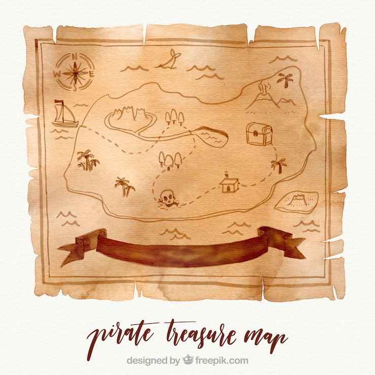 Vecteur gratuit carte du trésor du pirate de l&#39;aquarelle