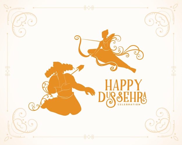 Vecteur gratuit carte de dussehra heureuse avec le seigneur rama tuant ravana