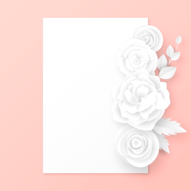 Carte élégante avec des fleurs coupées de papier blanc