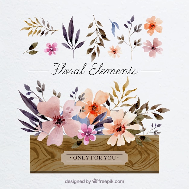 Vecteur gratuit carte avec des éléments floraux aquarelle