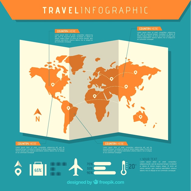 Vecteur gratuit carte avec éléments de voyage infographique