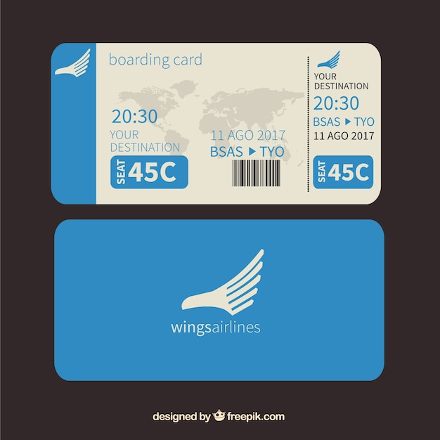 Vecteur gratuit carte d'embarquement bleu avec carte du monde