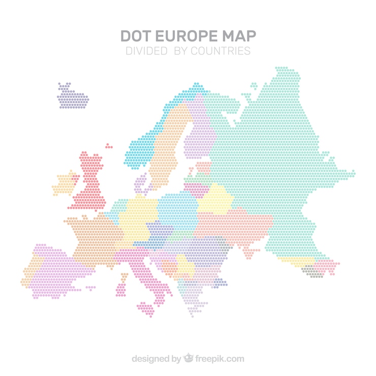 Vecteur gratuit carte de l&#39;europe avec des points dans le style plat