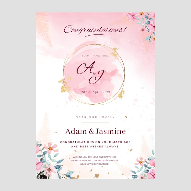 Carte de félicitations de mariage aquarelle