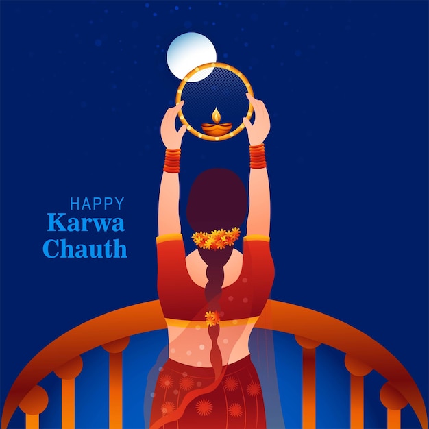 Carte De Festival De Karwa Chauth Avec Fond De Célébration De Femme Indienne
