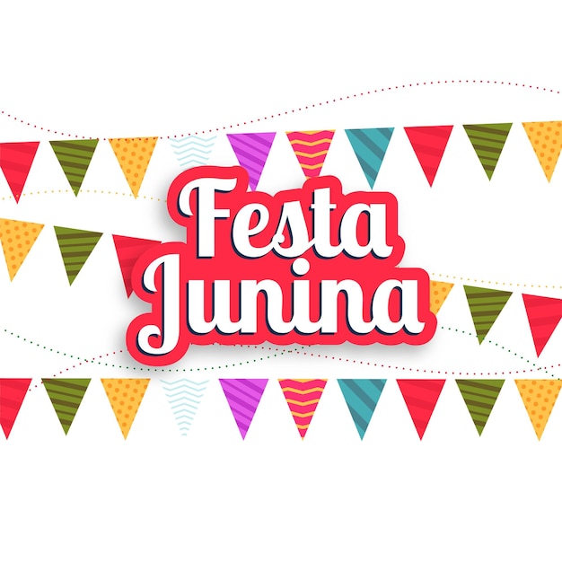 Vecteur gratuit carte festive colorée de festa junina avec des drapeaux de fête