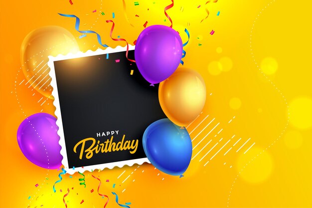 Carte de fête d'anniversaire avec des confettis et un espace pour les images