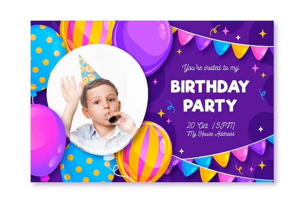 Vecteur gratuit carte de fête d'anniversaire prête à imprimer
