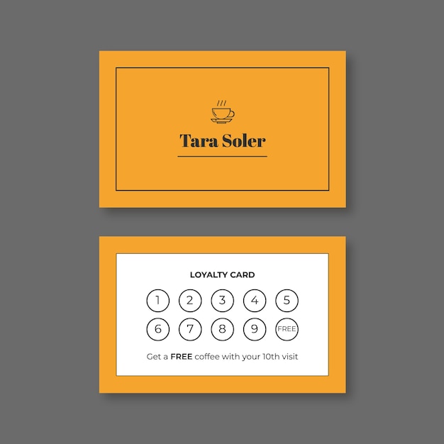 Vecteur gratuit carte de fidélité minimaliste du café tara jaune