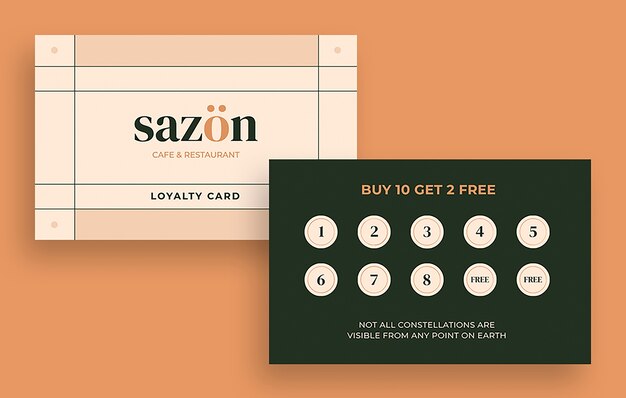 Vecteur gratuit carte de fidélité moderne et élégante du café sazon