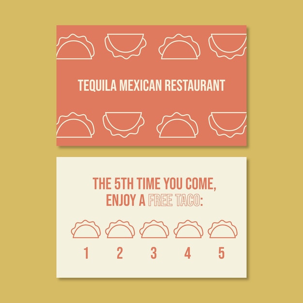 Vecteur gratuit carte de fidélité de restaurant mexicain de tequila linéaire