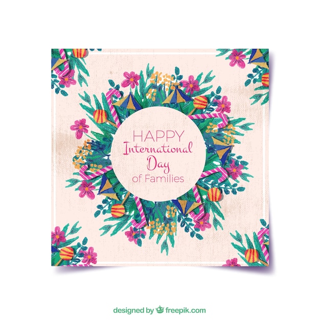 Vecteur gratuit carte florid d'aquarelle jour international de la famille heureuse