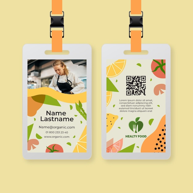 Vecteur gratuit carte d'identité des aliments bio et sains avec photo