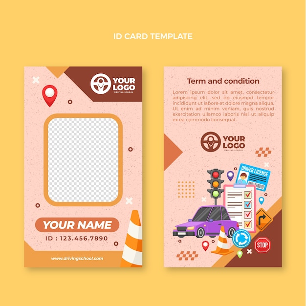 Vecteur gratuit carte d'identité d'auto-école de texture dessinée à la main