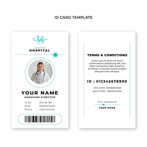 Vecteur gratuit carte d'identité médicale design plat