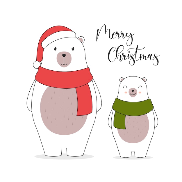 Carte d'illustration joyeux Noël. . Personnages mignons d'ours polaires.