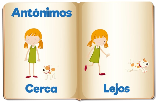 Vecteur gratuit carte illustrée de l'enseignement de l'espagnol près et loin