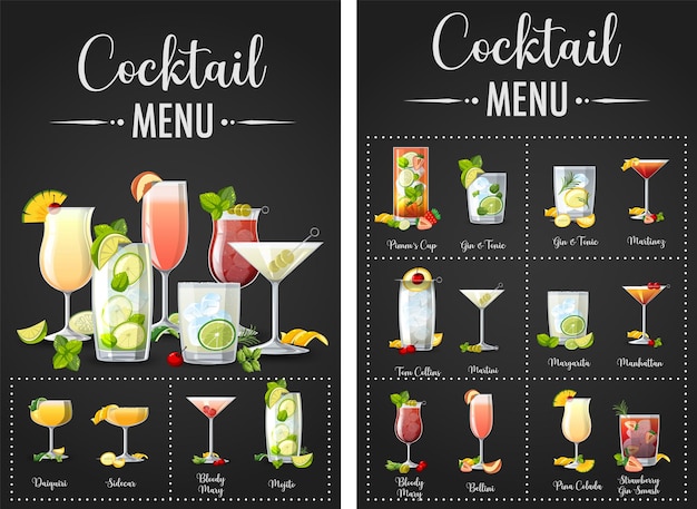 Vecteur gratuit une carte imprimée de cocktails