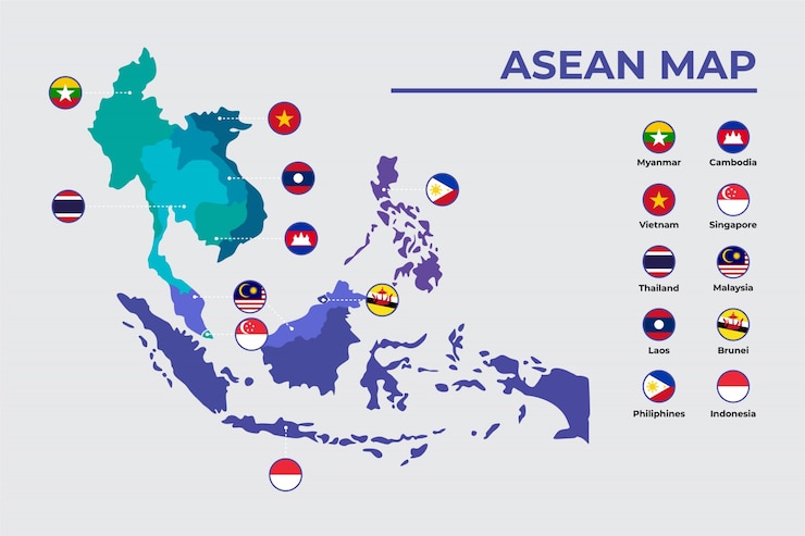 Vecteur gratuit carte infographique de l'asean