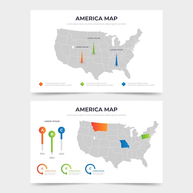 Vecteur gratuit carte infographique de dégradé de l'amérique