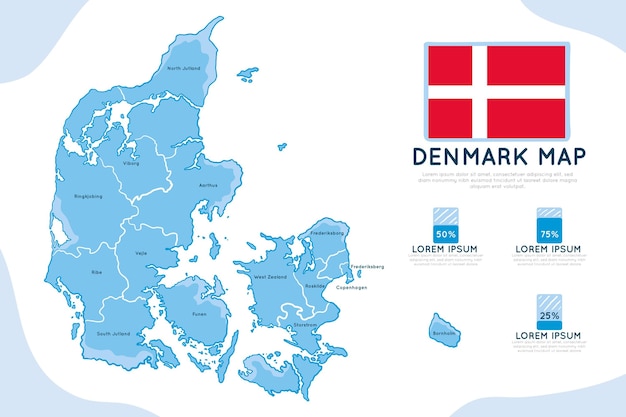 Vecteur gratuit carte infographique dessinée à la main du danemark
