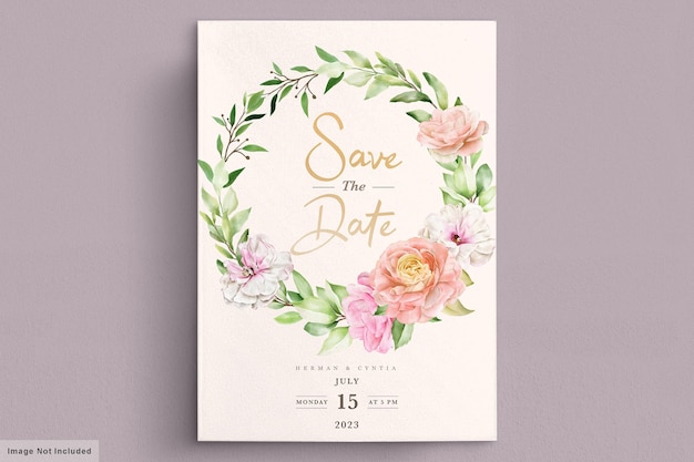 Carte D'invitation Aquarelle Printemps Floral Et Feuilles