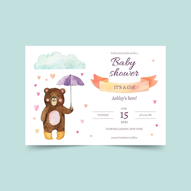 Vecteur gratuit carte d'invitation de douche de bébé chuva de amor peinte à la main