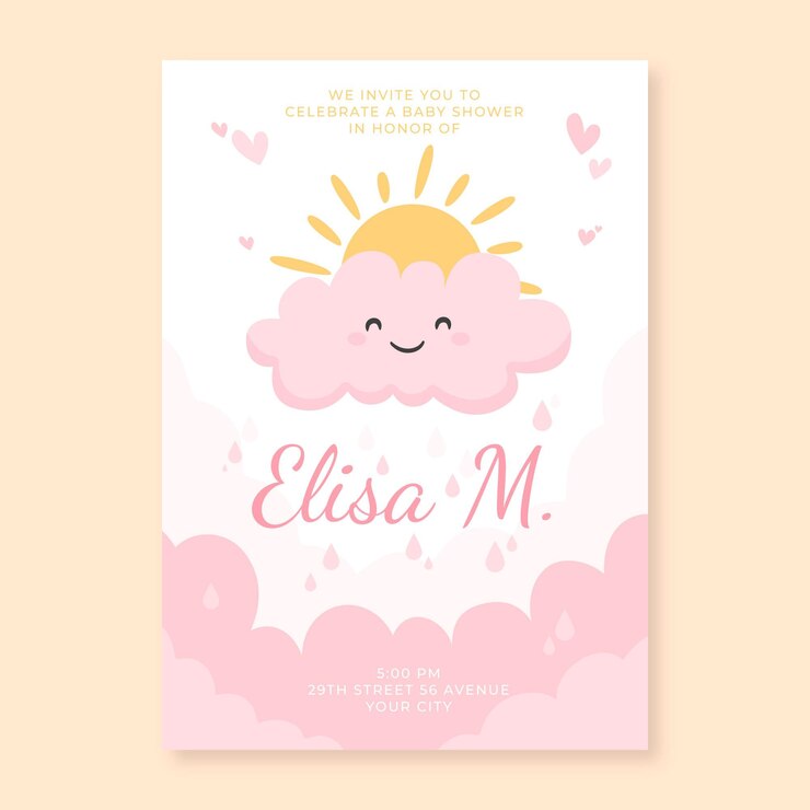 Vecteur gratuit carte d'invitation de douche de bébé plat bio chuva de amor