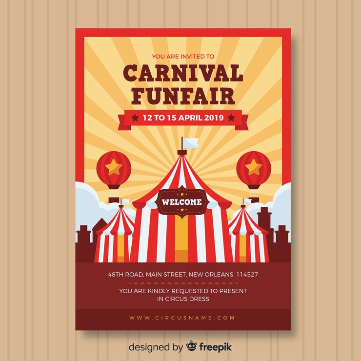 Vecteur gratuit carte d'invitation de fête du cirque