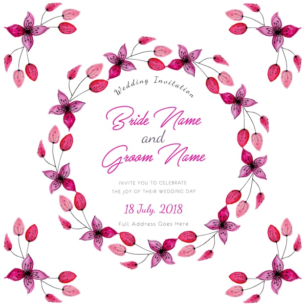 Vecteur gratuit carte d'invitation florale de mariage d'aquarelle rose