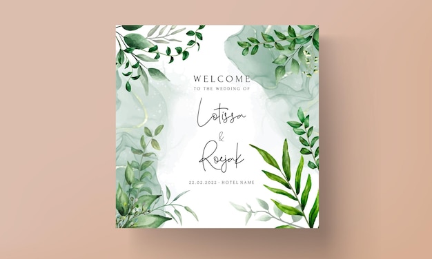 Carte D'invitation De Mariage Aquarelle Feuilles De Verdure élégante Dessinée à La Main
