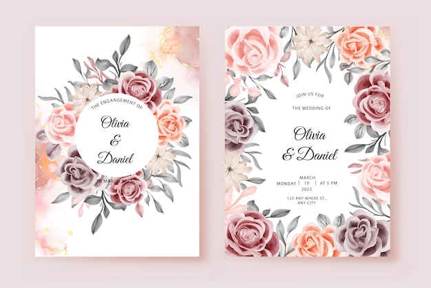 Carte D'invitation De Mariage Avec Un Beau Floral Rose