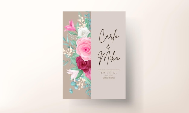 Carte D'invitation De Mariage Avec Un Beau Lys En Fleurs Et Une Fleur Rose