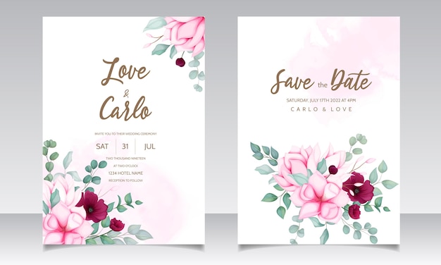 Vecteur gratuit carte d'invitation de mariage avec belle fleur de magnolia