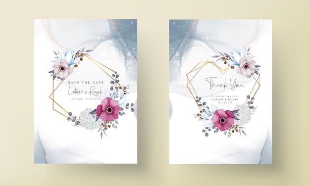 Carte D'invitation De Mariage Boho Avec De Belles Fleurs Et Feuilles