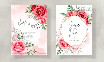 Vecteur gratuit carte d'invitation de mariage élégante avec une belle fleur aquarelle